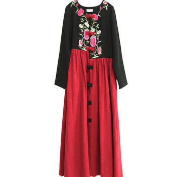 Qianduzhuang ແບບຊົນເຜົ່າຕົ້ນສະບັບ Shaohuawu ພາກຮຽນ spring ຝ້າຍໃຫມ່ແລະ linen embroidered contrasting coat windbreaker ຍາວຄໍຕະຫຼອດ
