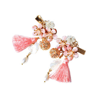 ສີບົວແລະສີຂາວ Peach Blossom Shell Rabbit Hair Clip Antique Hanfu Hair Accessory Classic Elegant Headband Side Clip