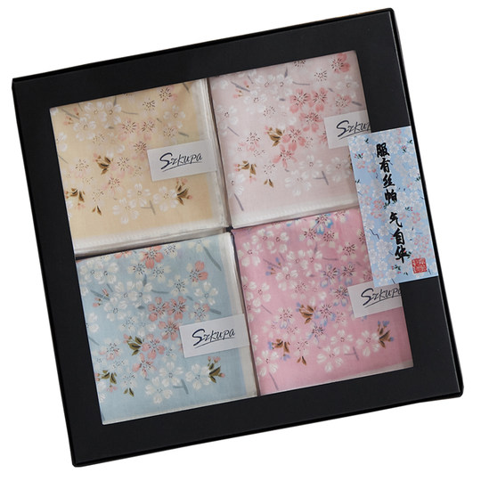 Damen-Sakura-Geschenkbox-Set, weiches Baumwolltaschentuch