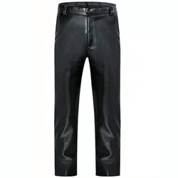 Autumn and winter middle-aged and elderly men's leather pants plus velvet and thickened motorcycle PU pants loose work warm casual men's pants