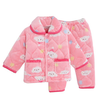 Autumn and winter thickened quilted girls' coral velvet pajamas