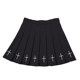 Preppy style heavy embroidered black high waist skirt a line