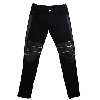 Stage street dance leather PU zipper decorated jeans trendy men's large size trousers small leg pants nightclub hip hop slim pants