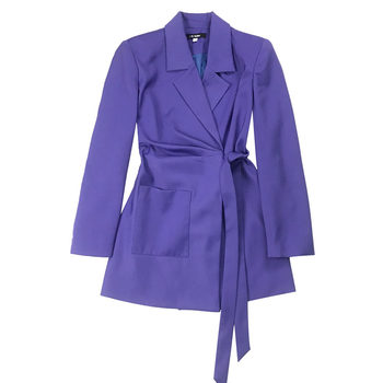 Early Spring New Original Retro Hong Kong Style Waist Belted Suit Skirt Purple Korean Slim Fit Jacket for Women