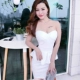 Hoa hậu KTV quần áo ngực trần túi hông 2018 xuân hè mới của phụ nữ đêm ống top màu tinh khiết đầm cao eo 	váy quấn eo Váy eo cao