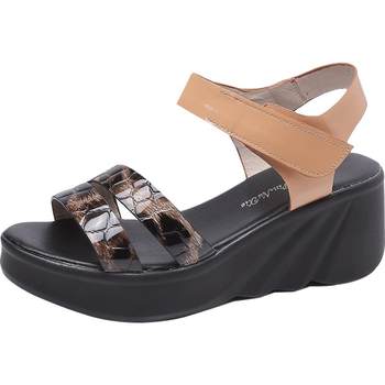 Darling Baby 2024 Summer New ຫນັງແທ້ Casual Wedge Thick-Soled ເກີບສົ້ນສູງແມ່ຍິງສະດວກສະບາຍແລະ breathable ເກີບແມ່ຍິງ