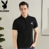 Playboy ngắn tay áo polo thời trang màu đen ve áo thanh niên kinh doanh bình thường thêu T-Shirt cotton nam áo sơ mi Polo