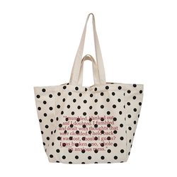 Korean ins polka dot letter shoulder bag canvas bag simple and versatile large capacity portable shopping bag ນັກ​ສຶກ​ສາ