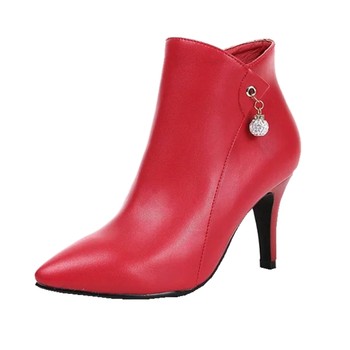 Belle Pure Love ເກີບສັ້ນຂອງແມ່ຍິງໃຫມ່ເກີບຊີ້ຕີນຂະຫນາດໃຫຍ່ຂອງຫນັງແທ້ເກີບສູງ heels ບາງ Rhinestone Naked Boots Cowhide Martin ເກີບເກີບແມ່ຍິງ