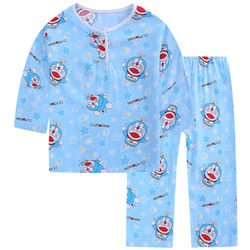 Children's cotton silk pajamas, thin summer long -sleeved boys, boy, silk air -conditioned home service pajamas suit