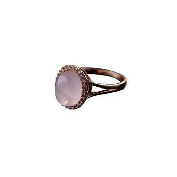 Hong kong style ring fashionable korean version niche rose quartz 18k gold