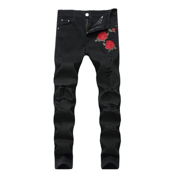 Summer trendy retro high street ripped jeans trousers slim leg jeans men's INS jeans trendy men