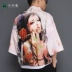 Hình xăm Nhật Bản đẹp cardigan kimono Tang phù hợp với phong cách cổ xưa Hanfu Trung Quốc dài tay lông vũ dệt áo choàng hoa trench coat áo gió chống nước Áo gió