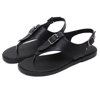 ນັກຮຽນໃນແບບເກົາຫຼີ retro Harajuku style holiday thong sandals for women summer Roman belt buckle versatile flat herringbone sandals