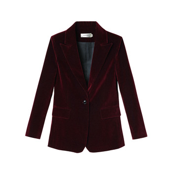 Li Xirui star's same style burgundy velvet small suit women's casual velvet slim slim suit jacket retro