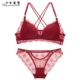 Girl Beauty House Sexy Lace Back Cross Beauty Back Bra Bộ đồ lót màu đỏ mỏng Không có nhẫn thép phụ kiện thời trang nữ