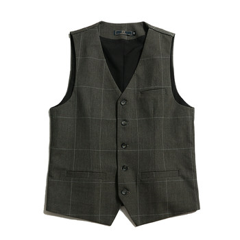 Men's Suit Vest Autumn and Winter Korean Style British Style Handsome Casual Slim Professional Plaid Suit Vest