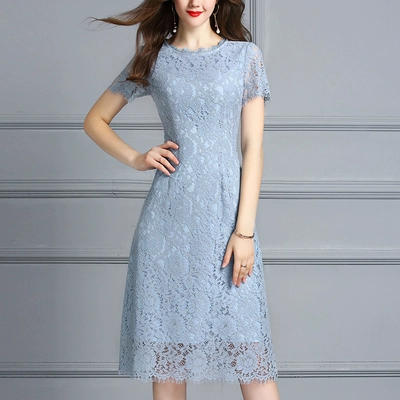 Mực Qinghua 2018 mùa hè tính khí mới thanh lịch mỏng đơn giản Một từ váy thời trang eo đầm ren đầm công sở cao cấp Sản phẩm HOT
