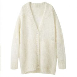 34% wool 34% mohair knitted thickened cardigan loose mid-length hollow 20 ດູໃບໄມ້ລົ່ນໃຫມ່ແລະລະດູຫນາວການປົກຫຸ້ມຂອງເປືອກຫຸ້ມນອກ.