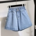 Đàn hồi eo trắng quần short denim nữ mùa hè 2018 mới lỏng eo cao Hàn Quốc phiên bản chân rộng là mỏng hoang dã một cặp quần quần jean ống rộng nữ Quần jean