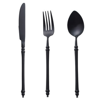 HOHER Bamboo Series Black 304 Stainless Steel Steak Knife, Fork, Spoon, Western Tableware, Soup Spoon, Chopstick Set