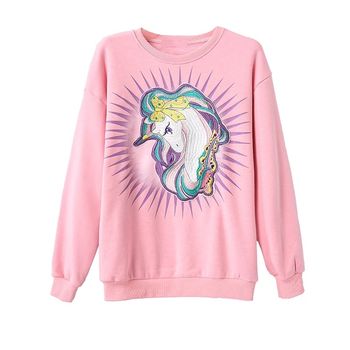 ເສື້ອຢືດເສື້ອຢືດຜ້າຝ້າຍແຂນຍາວແບບເສື້ອຍືດແຂນຍາວ unicorn embroidered My Little Pony street
