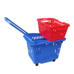 Supermarket shopping basket portable basket plastic thickened pull rod wheeled shopping box shopping mall grocery shopping basket cart