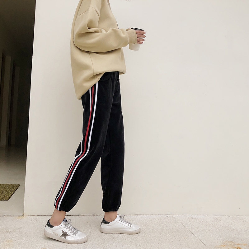 EKOOL秋冬季金丝绒加绒运动裤女裤香蕉裤哈伦裤宽松休闲加厚卫裤