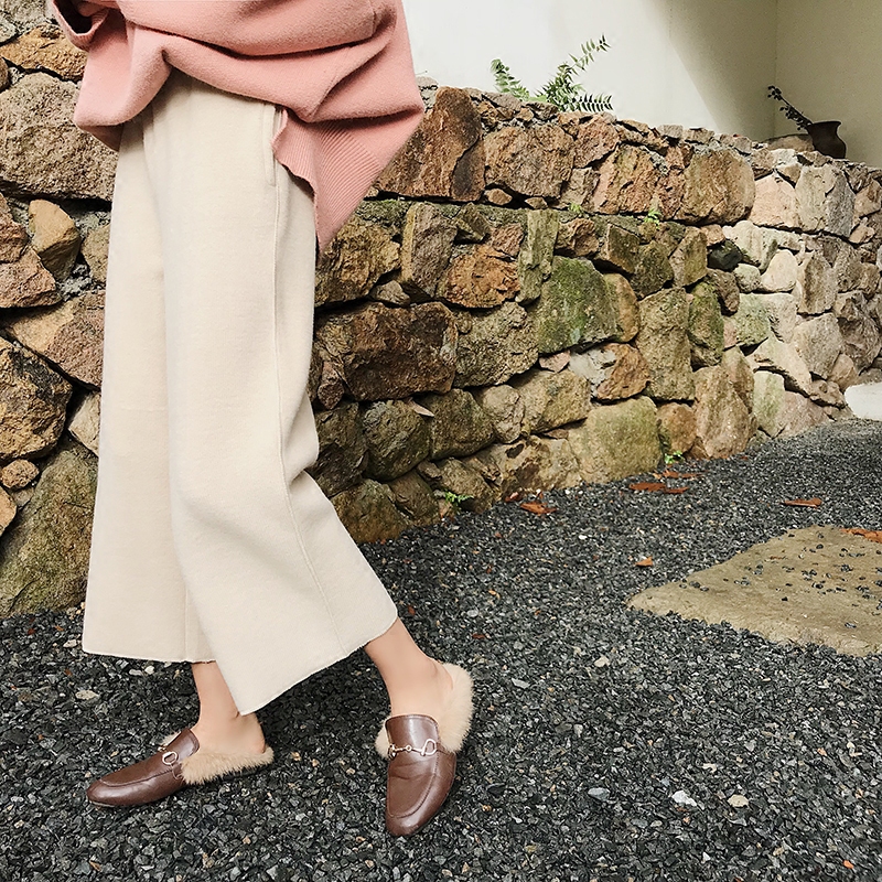 EKOOL毛呢九分阔腿裤女秋冬2017新款韩版羊毛绒高腰显瘦休闲裤子