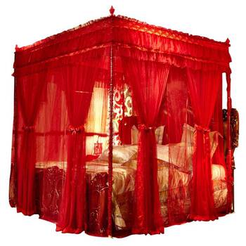 European double-layer big red mosquito net princess palace three-door floor-standing wedding double 1.5m 1.8m