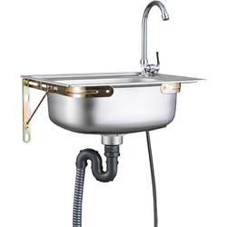 The kitchen simple stainless steel sink single slot hanging wall house -shaped hand -stemplate stent water basin wash basin grinding dishes