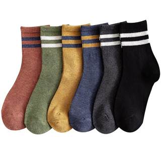 Trendy ins mid-calf socks spring and autumn Korean version student two stripes