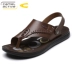 Dép nam năng động lạc đà 2019 hè mới giày đi biển nam thoáng khí ngón chân bằng da - Sandal giày quai hậu nam Sandal