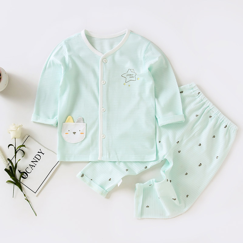 Zinbei childrens điều hòa không khí quần áo cotton để mở pajamababy mùa hè dài tay cô gái mỏng childrens quần áo quần áo chàng trai về nhà.