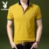 Áo thun ngắn tay Playboy nam mùa hè Slim Lapel POLO Áo sơ mi màu trơn Áo thun mỏng màu xanh lá bông t shirt polo Polo