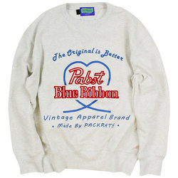 PACKRATS 15AW OG BLUE RIBBON W SWEATER American retro double-neck sweatshirt heather grey