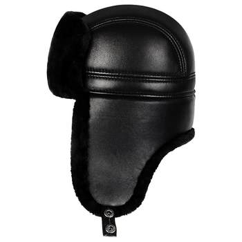 Outdoor warm lei feng hat for middle-aged and elderly people in genuine leather winter