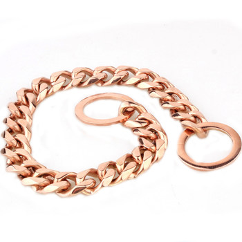Stainless Steel Rose Gold Six-Sided Polished P-Chain Extra Wide Dog Collar for Doberman, French Bulldog, English Bulldog, Pitbull, Large, Medium, and Small Dogs