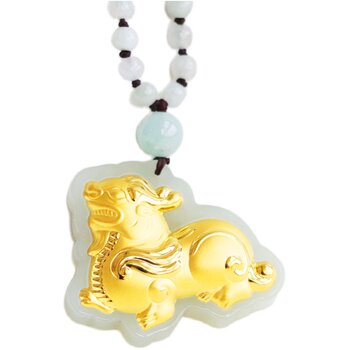 Pixiu necklace good fortune gold inlaid jade pendant