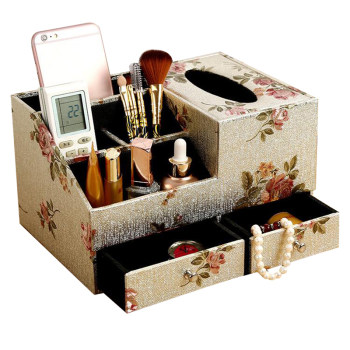 Tissue box leather with drawer remote control cosmetics