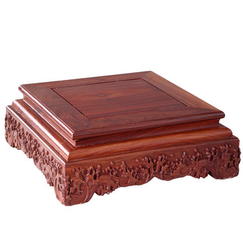 Yuantong Buddhist Supplies Red Sandalwood Solid Wood Carved Buddha Statue Wooden Stand Vase Flower Pot Ornamental Stone Craft Gift Base Holder
