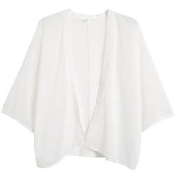 Sun protection clothing women's cardigan 2023 summer nine-quarter sleeve short style white chiffon loose shawl shirt jacket thin