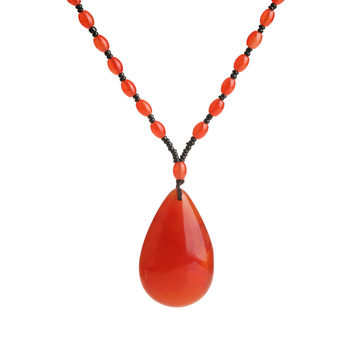 Beeswax fu lu shou water drop blood amber long sweater chain