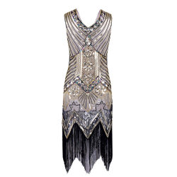 1920 Gatsby retro suits evening dress sequins beaded dress party V -neck sleeveless dress skirt