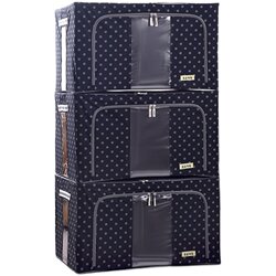 Fabric Storage Box Three-Piece Set Waterproof Oxford Cloth Steel Frame Storage Box Quilt Clothes Large Storage Organizer Box Magic Tool