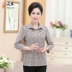 Áo len nữ trung niên 2018 thêu tay kẻ sọc cotton nữ giản dị 7 điểm tay áo sơ mi cotton mẹ chồng - Phụ nữ cao cấp đầm dài qua gối cho tuổi trung niên Phụ nữ cao cấp