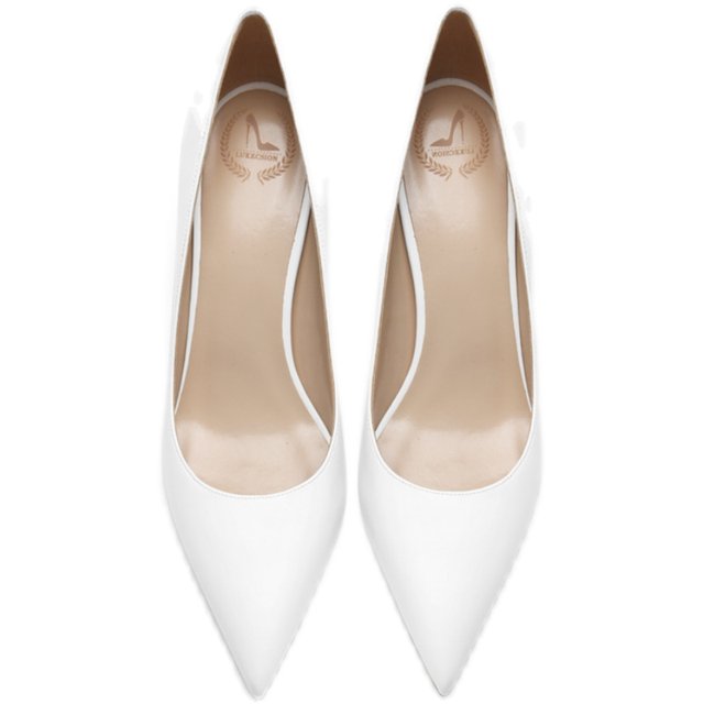 All-match white pointed leather high heels