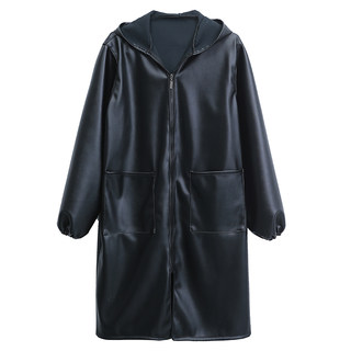 Loose work clothes, hooded leather coat, waterproof and oil-proof