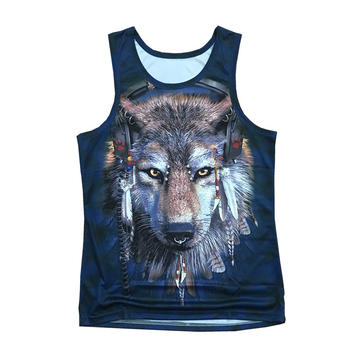 Men's 3D Wolf Head Slim Vest Men's Summer Printed Large Size Personalized Sweat Vest Orangutan Sleeveless Vest T-Shirt