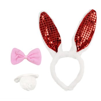 1 plush sequin rabbit long ears headdress headband collar tail tail performance 3-piece set of cos bunny girl props